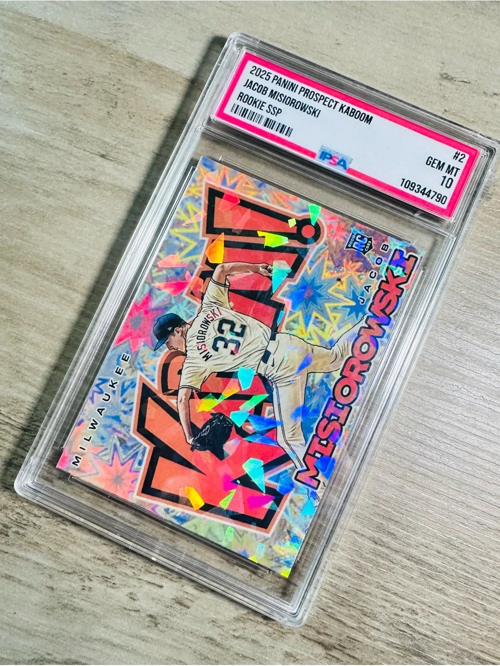 Jacob Misiorowski Rookie 2025 Panini Kaboom Holo Gem Mint 10 Novelty Card.